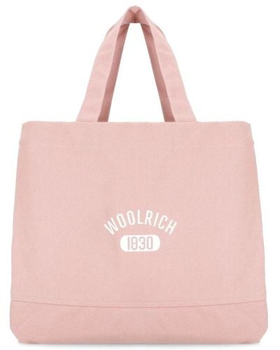 Woolrich Rosa baumwoll-schultertasche mit logo - Pink