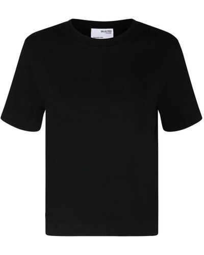 SELECTED Magliette nera in cotone - Nero