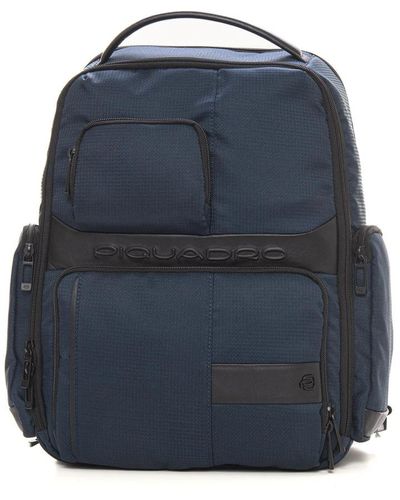 Piquadro Nylon leder rucksack mit laptopfach - Blau