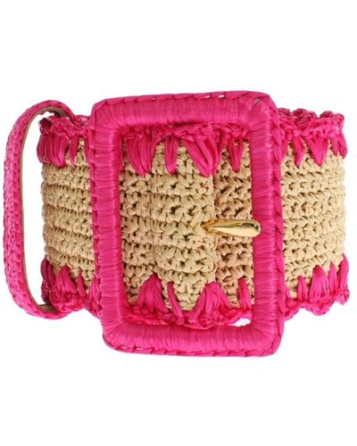 Dolce & Gabbana Breiter Gürtel aus geflochtenem rosa Raffiabast - Pink