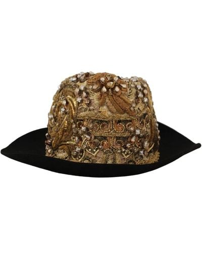 Dolce & Gabbana Cappello fedora con cristalli rhinestone dorati - Marrone