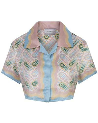 Casablanca Ping pong seiden twill crop shirt - Grau