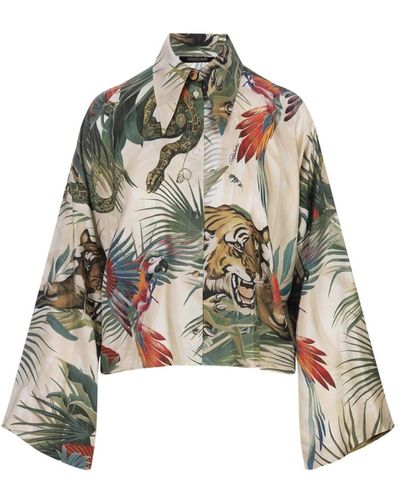 Roberto Cavalli Seidenhemd mit jungle print - Grün