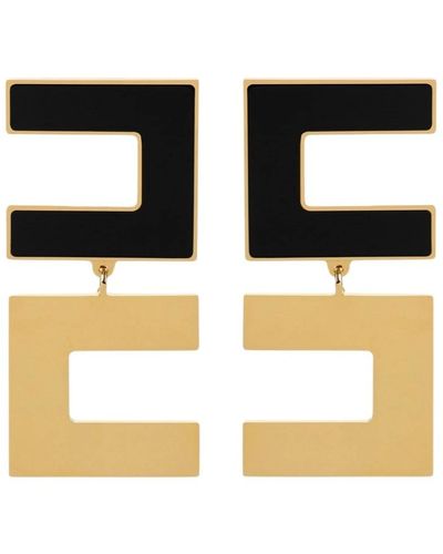 Elisabetta Franchi Schwarze emaille-logo-ohrringe,schwarze bijoux ohrringe mit doppeltem logo