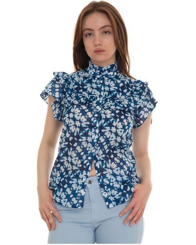 Suncoo Bluse mit Volantärmeln und Blumenfantasie - Blau