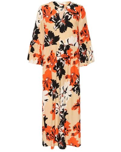 Inwear Vestido largo estampado floral con mangas cortas - Naranja
