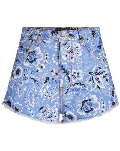 Etro Shorts in denim a vita alta con stampa bandana - Blu
