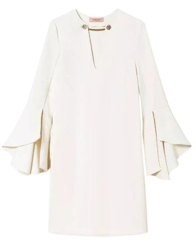 Twin Set Vestido blanco de crêpe cady con abertura en forma de v