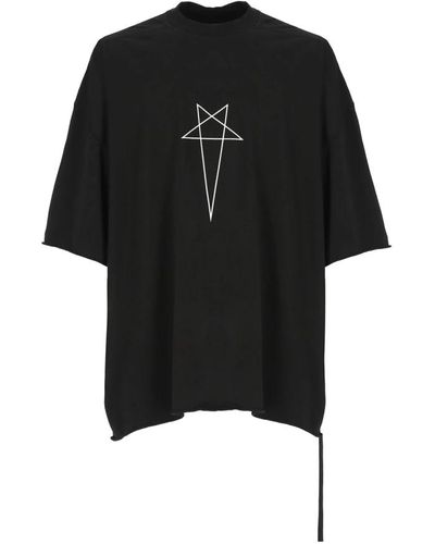 Rick Owens Magliette in cotone nera con stampa logo - Nero