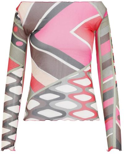 Emilio Pucci Geometrischer print off-shoulder t-shirt - Pink