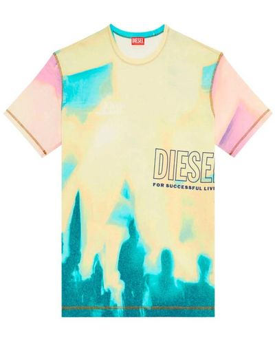 DIESEL Oversized t-shirt mit grafikdruck - gelb - Blau
