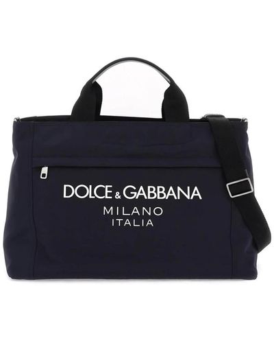 Dolce & Gabbana Borsone in nylon con logo in gomma - Blu