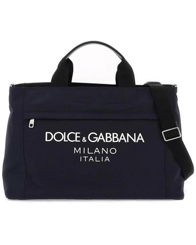 Dolce & Gabbana Nylon-reisetasche mit gummiertem logo - Blau