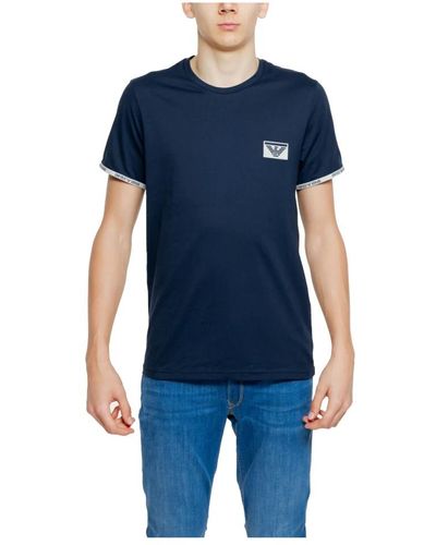 Emporio Armani Blau baumwoll t-shirt kurze ärmel