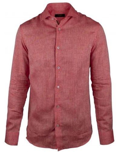 Moorer Camicia rossa in lino con maniche lunghe - Rosso