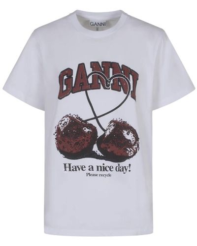 Ganni Blanco cherry camiseta relajada - Gris