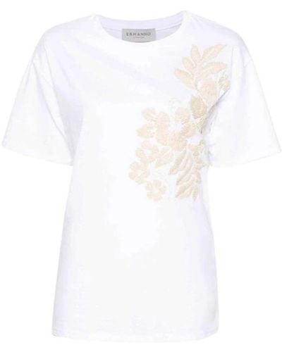 Ermanno Scervino Blumenbesticktes jersey t-shirt - Weiß