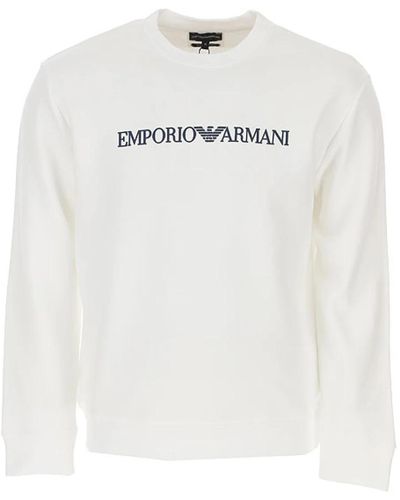 Emporio Armani Felpa bianca da uomo con logo lettering - Bianco