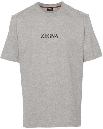 Zegna Logo print crew neck t-shirts e polos - Grigio
