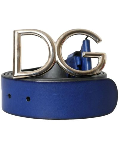 Dolce & Gabbana Leather Metal Logo Buckle Belt - Blue