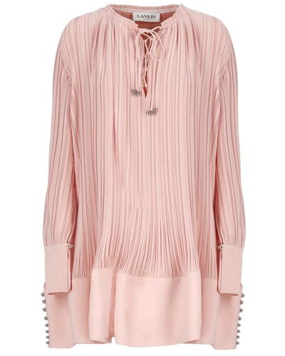Lanvin Rosa plissiertes v-ausschnitt kleid - Pink