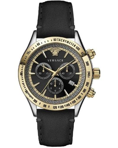 Versace Cronografo classico orologio in pelle argento oro acciaio - Nero