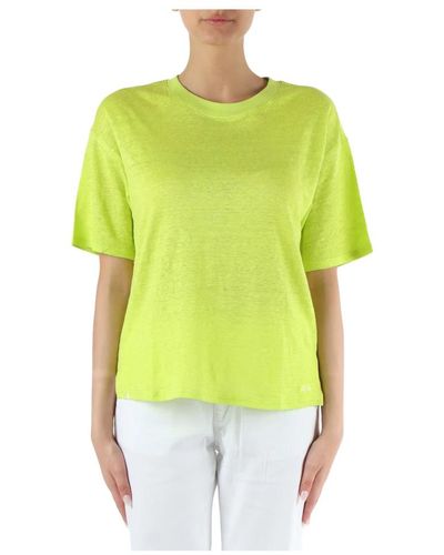 Sun 68 T-shirt oversize in lino con ricamo logo - Giallo