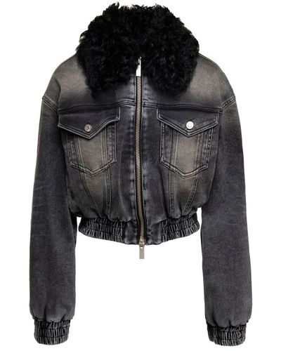 Blumarine Leather giacca in denim - Nero