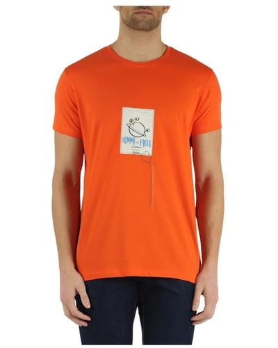 Daniele Alessandrini Homme couture: t-shirt in cotone con stampa logo frontale - Arancione