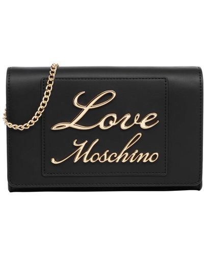 Love Moschino Lovely love umhängetasche,schwarze handtasche mit goldenen metallbuchstaben und kettenriemen