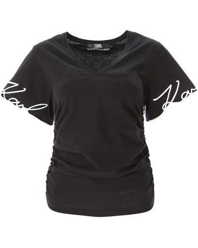 Karl Lagerfeld Signature v-ausschnitt t-shirt in schwarz