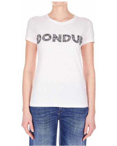 Dondup T-Shirt mit Paillettenlogo - Weiß
