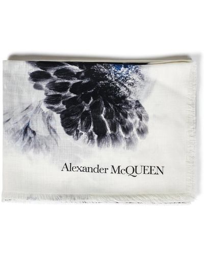 Alexander McQueen Ivory cashmere schal mit blumenmuster - Mettallic