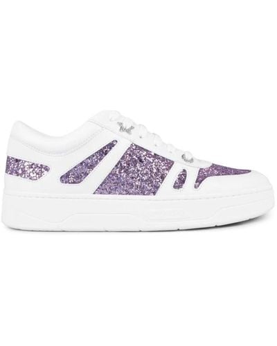 Jimmy Choo Weiße/rosa violet glitter sneakers - Mehrfarbig