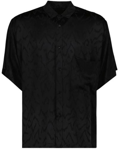 Saint Laurent Seiden oversized hemd klassischer kragen kurzarm - Schwarz