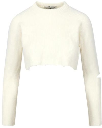 A PAPER KID R crop sweater mit schlitz und logo-tag - Weiß