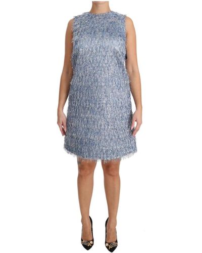 Dolce & Gabbana Vestido fringe shift gown azul claro