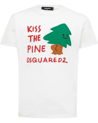 DSquared² Weiße baumwoll kiss the pine t-shirt