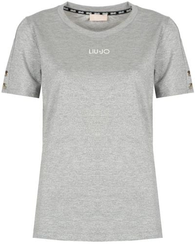Liu Jo T-shirt aderente con scollo rotondo e filo argentato brillante - Grigio