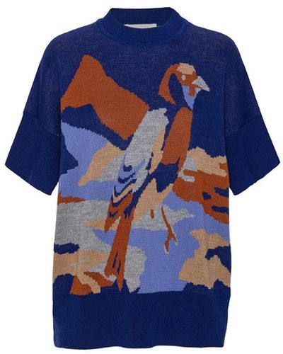 Henrik Vibskov Blauer vogel strick t-shirt