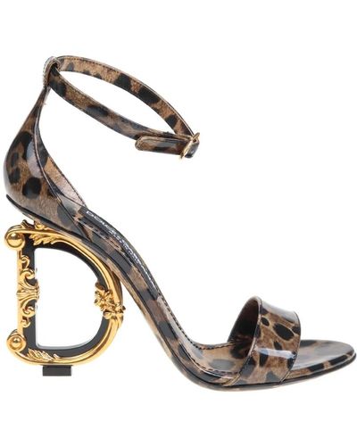 Dolce & Gabbana Glänzende kalbsleder sandalen mit spotted print - Mettallic