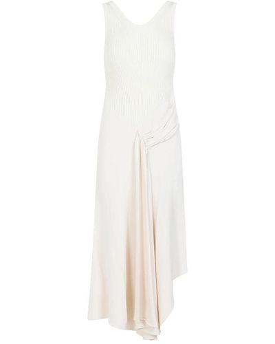 Victoria Beckham Cremefarbenes ärmelloses midi-kleid mit bindedetail - Weiß