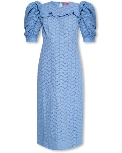 Custommade• Kristy Kleid mit Puffärmeln - Blau