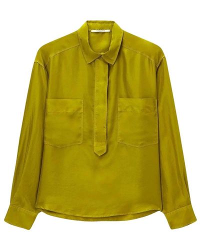 Pomandère Blusa de seda de manga larga con bolsillos de parche - Verde