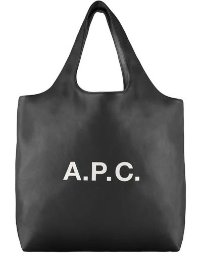 A.P.C. Schwarze recycelte leder tote tasche
