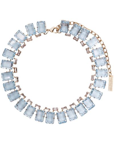 Ermanno Scervino Blaues choker-halsband mit rechteckigen steinen und kristallpunkten