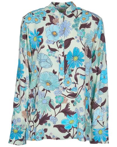 Stella McCartney Camisa floral surrealista sin cuello - Azul