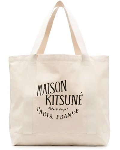 Maison Kitsuné Logo-print canvas tote bag - Neutro