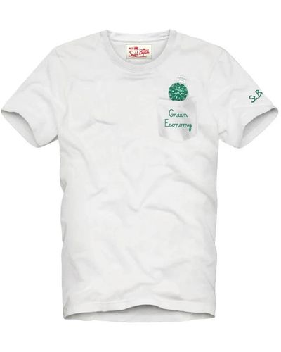 Mc2 Saint Barth Grünes besticktes baumwoll-t-shirt - Weiß