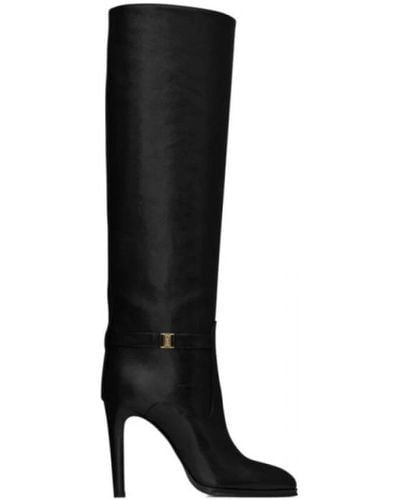 Saint Laurent Diane Logo-embellished Leather Knee Boots - Black